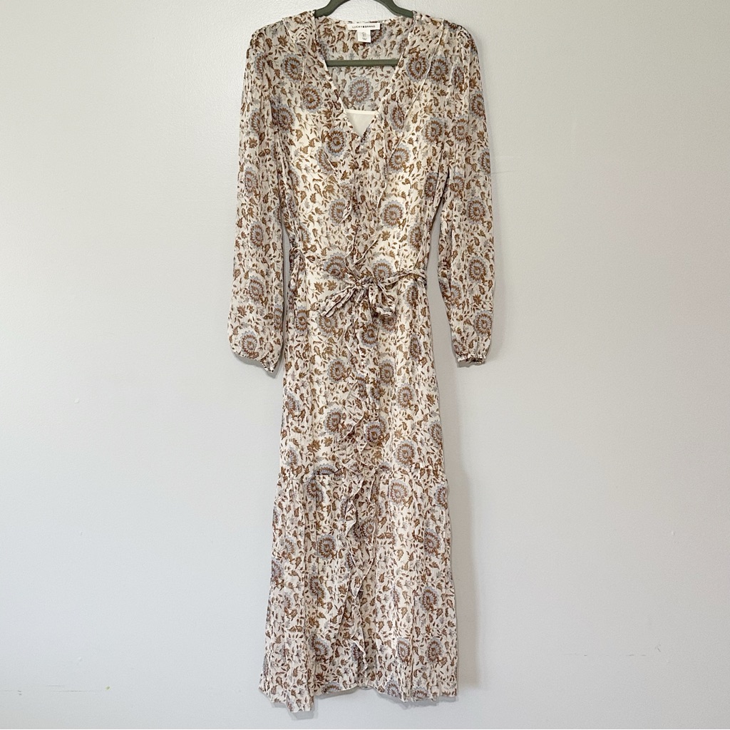 Lucky Brand Paisley Floral Ruffle Maxi Dress Size Small